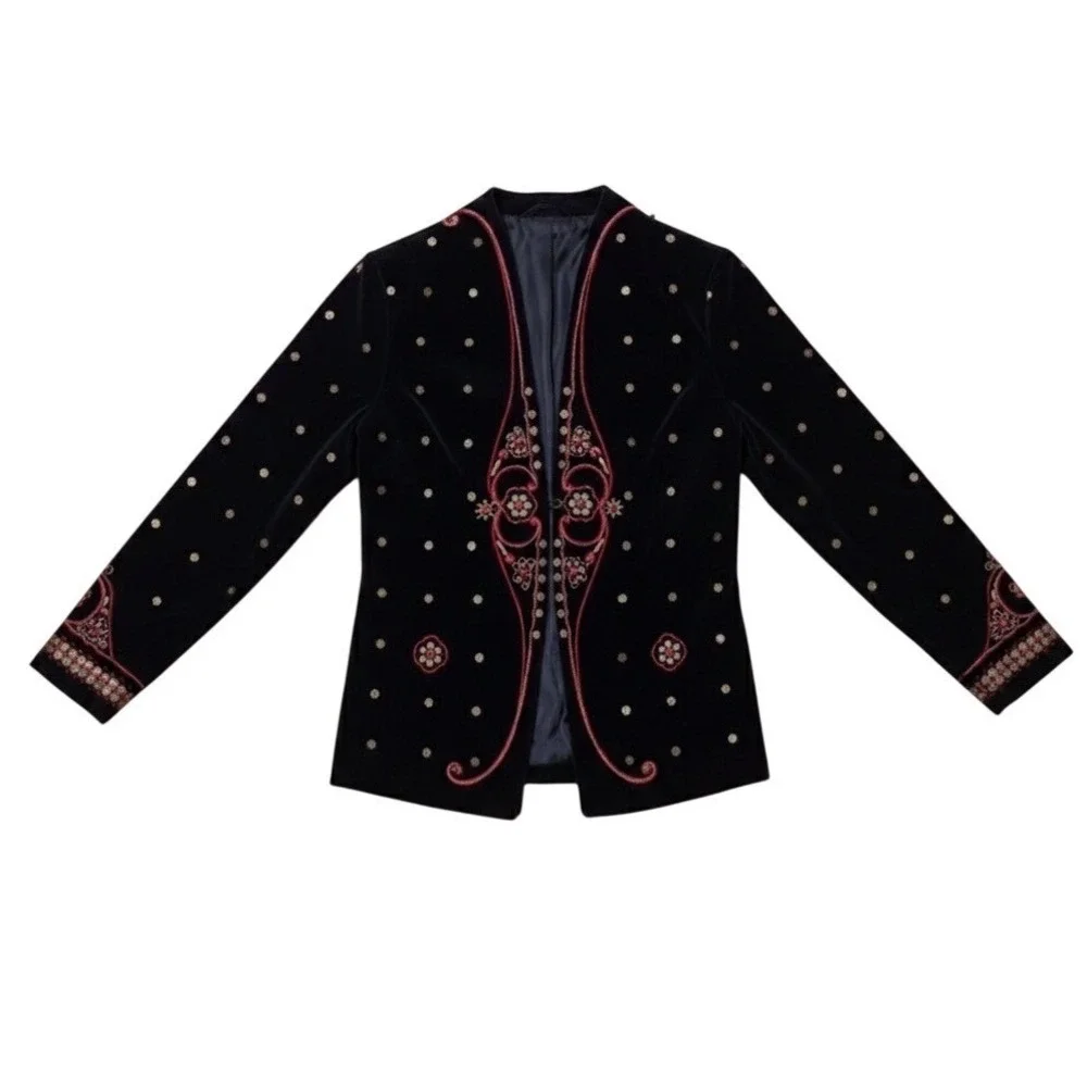 AMPM Ankur Modi Priyanka Modi Black Velvet Embellished Jacket Sz M Lux Old Money